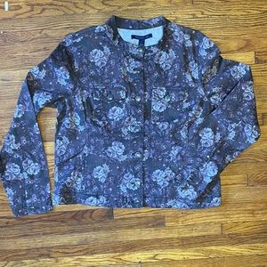 NWOT Women's Floral Denim Jacket Sz L